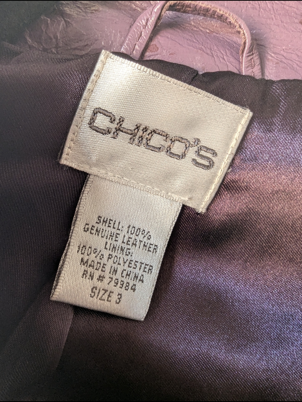 Chico's Muted Purple Perforated Leather Button Jacket Size 3 (16) - Picture 5 of 5